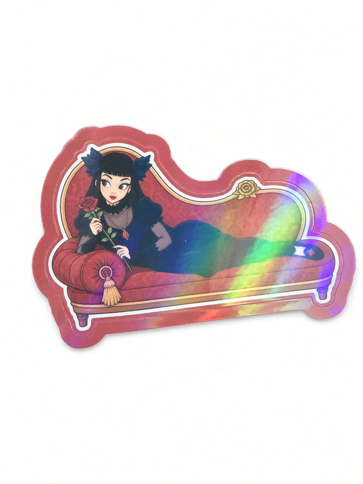 Curious Sticker: Lounging Cat Lady Holographic Sticker