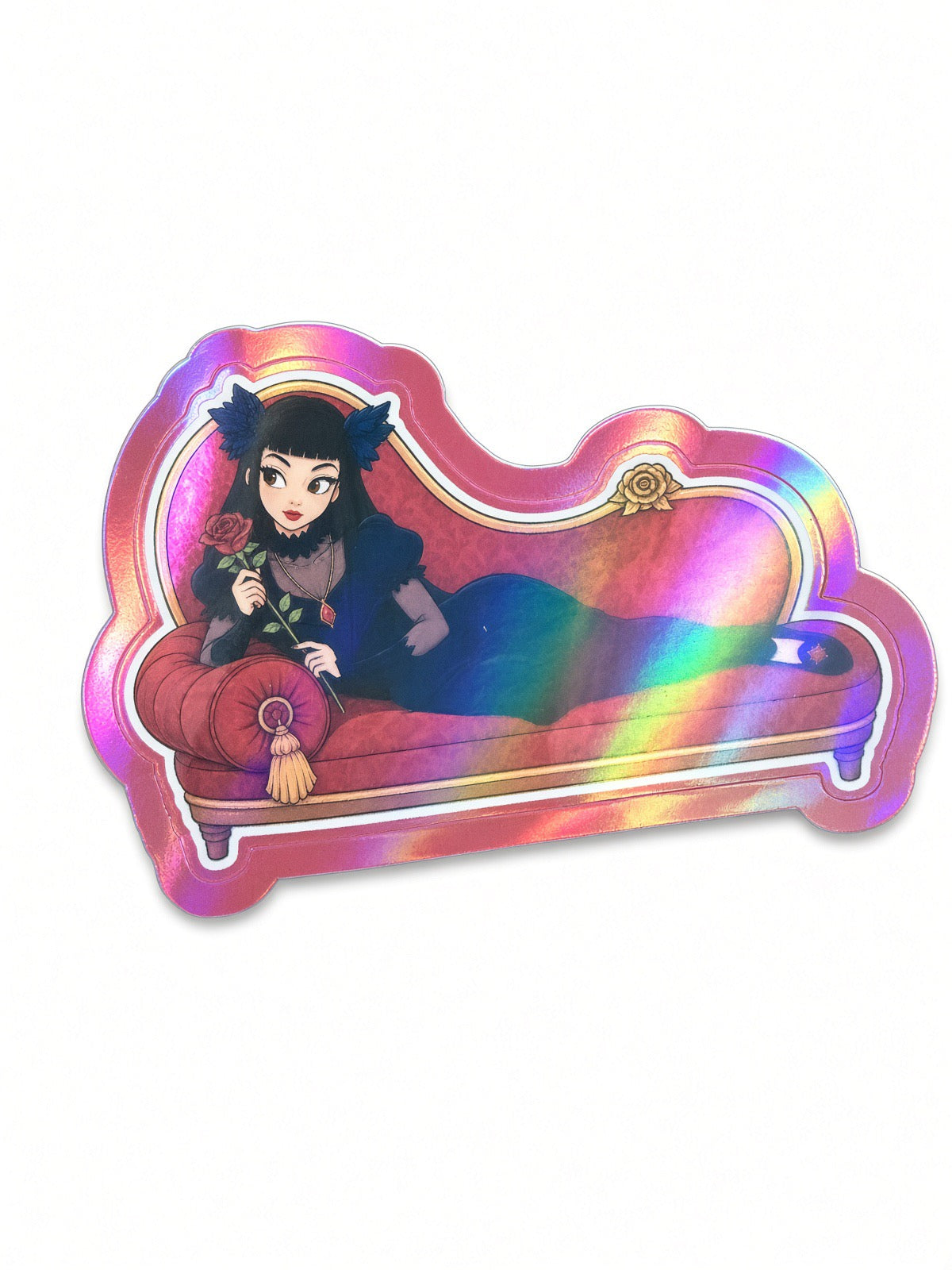 Curious Sticker: Lounging Cat Lady Holographic Sticker
